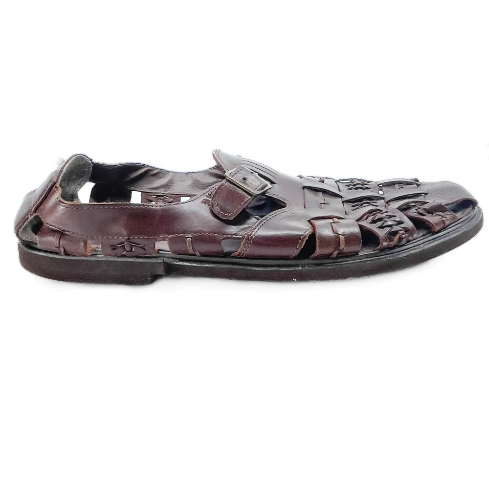Men's Brown Leather Woven Sandals - Picture 5 of 10